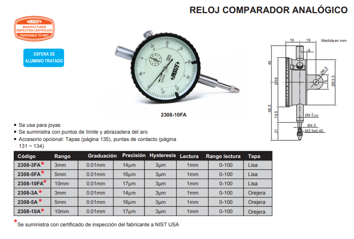 RELOJ COMPARADOR / PALPADOR – Metrología Dimensional